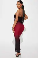 Stylish Red/Combo Mesh Maxi Dress with Tube Back & Zipper - Stretchy Polyester Blend(Red/combo,XS)