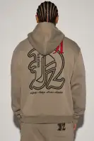 Olive Drawstring Hood Long Sleeve Jogger Top(Olive,S)
