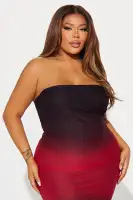 Stylish Red/Combo Mesh Maxi Dress with Tube Back & Zipper - Stretchy Polyester Blend(Red/combo,XS)