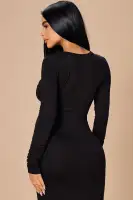 Stylish Ruched Stretch Mini Dress - Crew Neck, Polyester/Spandex Blend, Multiple Colors(Black,S)