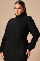 Elegant Long Sleeve Balloon Sleeve Sweater Mini Dress - 65% Cotton, 35% Acrylic, Stretchy & Comfortable - Black, Cognac, Taupe(Black,XS)