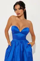 Royal Blue Satin Corset Midi Dress with Sweetheart Neckline & Lace-Up Back(Royal,XS)