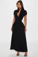 Elegant Black & Mocha Maxi Dress – High Neck, Sleeveless, Pleated Front with Zipper Closure – Stretchy Rayon Blend