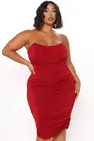 Elegant Strapless Midi Dress with Boning Detail - Black, Taupe & Wine Options(Wine,XS)
