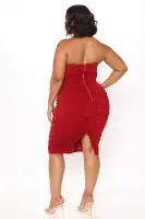 Elegant Strapless Midi Dress with Boning Detail - Black, Taupe & Wine Options(Wine,XS)