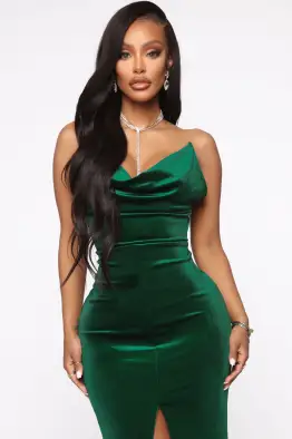 Elegant Hunter Velvet Maxi Dress with Adjustable Straps & High Slit – Backless Cowl Neck(Hunter,XS)