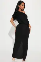 Elegant Off-Shoulder Maxi Dress with Tulip Hem - Black, Burgundy, Hunter(Black,XS)