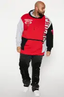 Big & Tall Hooded Drawstring Ribbed Cuff Hem Colorblock Printed Sweatshirt(Red,S)