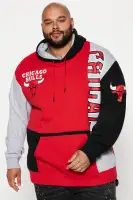 Big & Tall Hooded Drawstring Ribbed Cuff Hem Colorblock Printed Sweatshirt(Red,S)