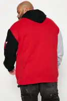 Big & Tall Hooded Drawstring Ribbed Cuff Hem Colorblock Printed Sweatshirt(Red,S)
