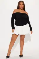 Sexy Off-Shoulder Bubble Mini Dress with Built-in Shorts - Black/White & Black Combo(Black/White,XS)