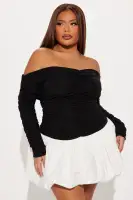 Sexy Off-Shoulder Bubble Mini Dress with Built-in Shorts - Black/White & Black Combo(Black/White,XS)