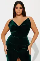 Elegant Hunter Velvet Maxi Dress with Adjustable Straps & High Slit – Backless Cowl Neck(Hunter,XS)