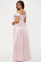 Elegant Mauve Off-Shoulder Maxi Dress with Pockets & A-Line Silhouette(Mauve,XS)