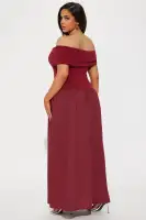 Elegant Off-Shoulder Pleated Maxi Dress - Black & Burgundy - 95% Cotton, 5% Spandex(Burgundy,XS)