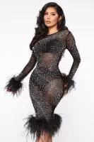 Black Nylon Zipper Top with Feather Trim & Bead Embellishments – Stretch Round Neck Blouse(Black,XS)