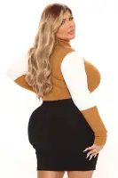 Stylish Black & Color Block Sweater Mini Dress - Long Sleeve Turtle Neck Stretch Dress (80% Viscose, 20% Polyester)(Black/combo,XS)