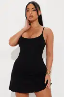 Chic Double-Lined Mini Dress with Adjustable Straps - Chocolate & Black(Black,XS)