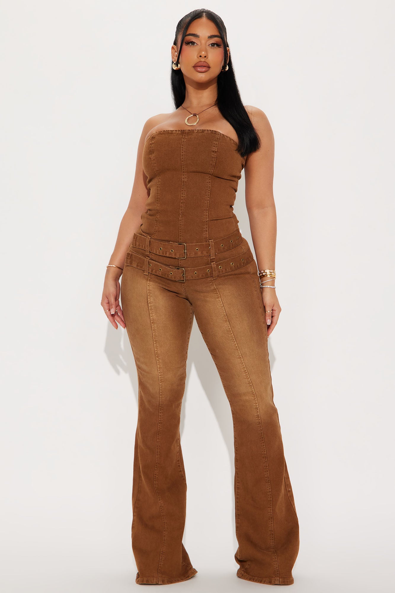 Elegant Rosette Jumpsuit with Corset Waist & Wide Leg Silhouette
