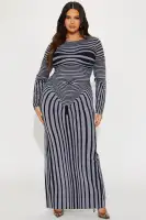 Stylish High Neck Long Sleeve Sweater Maxi Dress - Stretchy Bodycon with Heat Pattern (Lime & Grey Combo)(Grey/combo,XS)