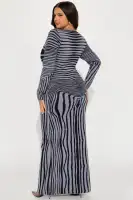 Stylish High Neck Long Sleeve Sweater Maxi Dress - Stretchy Bodycon with Heat Pattern (Lime & Grey Combo)(Grey/combo,XS)