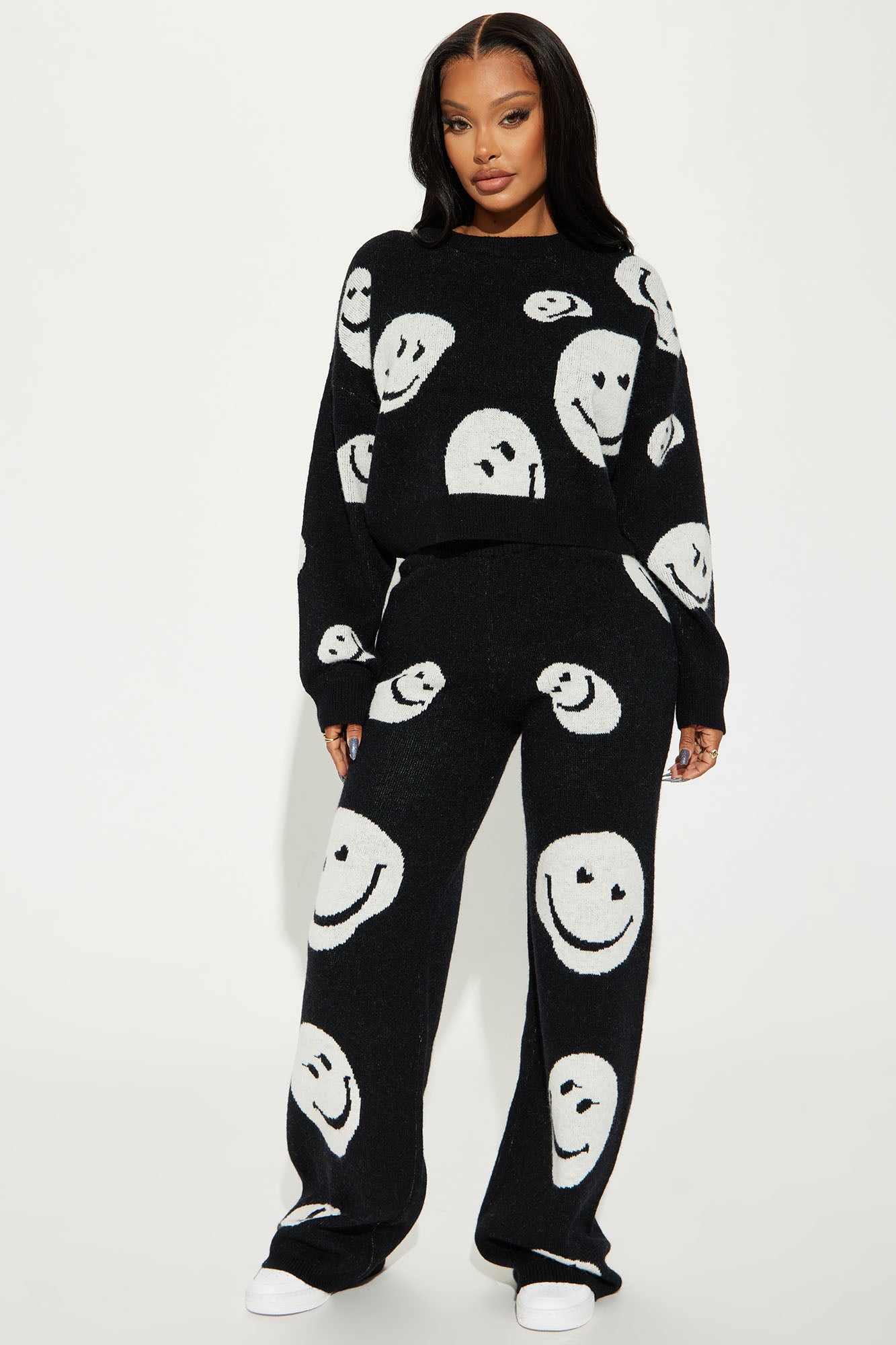 Stylish Crew Neck Pullover Sweater & Wide Leg Pant Set - Stretchy & Comfortable