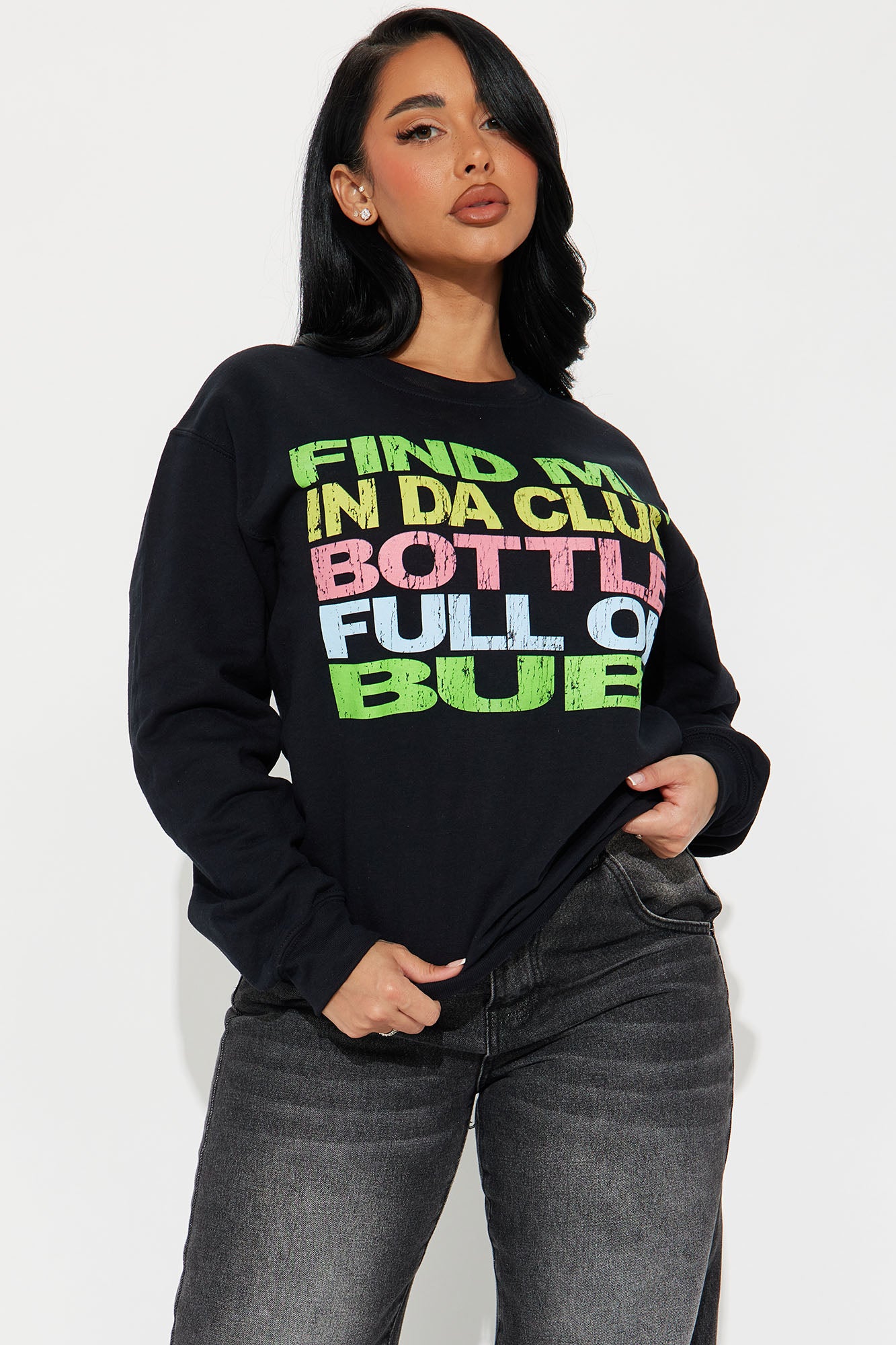 Black Crew Neck Long Sleeve Stretch T-Shirt – 50% Cotton 50% Polyester – Unique Screen Print Design