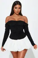 Sexy Off-Shoulder Bubble Mini Dress with Built-in Shorts - Black/White & Black Combo