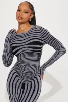 Stylish High Neck Long Sleeve Sweater Maxi Dress - Stretchy Bodycon with Heat Pattern (Lime & Grey Combo)(Grey/combo,XS)