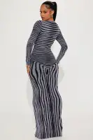 Stylish High Neck Long Sleeve Sweater Maxi Dress - Stretchy Bodycon with Heat Pattern (Lime & Grey Combo)(Grey/combo,XS)