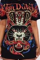 Von Dutch Novelty Print T-Shirt Dress - Black/Combo, 60% Cotton 40% Polyester, Crewneck Casual Wear(Black/combo,XS)