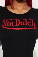 Von Dutch Embroidered Mini Dress - Long Sleeve Cotton Blend in Orange & Black(Black,XS)