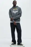 Charcoal Cotton-Blend Casual Long Sleeve Hoodie(Charcoal,S)