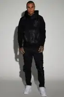 Black Hoodie Long Sleeve Chest Zip Pocket Fleece Imported(Black,S)