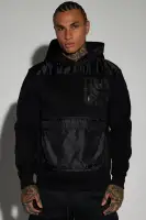 Black Hoodie Long Sleeve Chest Zip Pocket Fleece Imported
