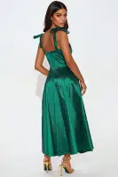 Elegant Hunter Taffeta Midi Dress with Sweetheart Neckline & Pockets – Back Zipper & Tie Shoulder Detail(Hunter,XS)