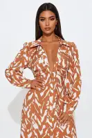 Elegant Mocha Midi Dress with Collar Neckline & Long Sleeves – Button Front, 90% Rayon(Mocha/combo,XS)