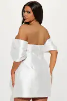 Elegant Off-Shoulder Taffeta Mini Dress with Fold Over Detail - Black & White(White,XS)