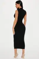 Elegant Midi Dress - Sleeveless Mock Neck with Invisible Zipper, Stretch Compression Rib (Hunter/Plum/Black/Nude) - 82% Rayon 18% Spandex(Black,XS)