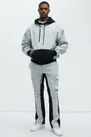 Casual Drawstring Hood Long Sleeve Colorblock Sweatshirt(Grey/combo,S)