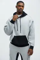 Casual Drawstring Hood Long Sleeve Colorblock Sweatshirt