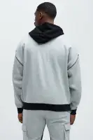 Casual Drawstring Hood Long Sleeve Colorblock Sweatshirt(Grey/combo,S)