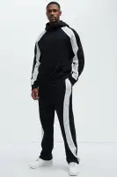 Long Sleeve Embossed Detail Cotton Polyester Blend Imported Hoodie(Black/combo,S)