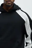 Long Sleeve Embossed Detail Cotton Polyester Blend Imported Hoodie(Black/combo,S)