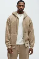 100% Polyester Hoodie and Jogger Set with Full Zip and Side Pockets(Tan,S)