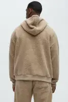 100% Polyester Hoodie and Jogger Set with Full Zip and Side Pockets(Tan,S)