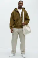 Olive Cotton-Blend Casual Long Sleeve Hooded Pullover(Olive,S)