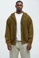 Olive Cotton-Blend Casual Long Sleeve Hooded Pullover(Olive,S)