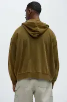 Olive Cotton-Blend Casual Long Sleeve Hooded Pullover(Olive,S)