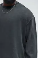 Boxy Fit Crew Neck Short Sleeve Dark Brown Wash Casual Top(Black Wash,S)